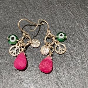 AEO Leather Peace & Evil Eye necklace/earring SET